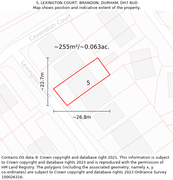 5, LEXINGTON COURT, BRANDON, DURHAM, DH7 8UD: Plot and title map