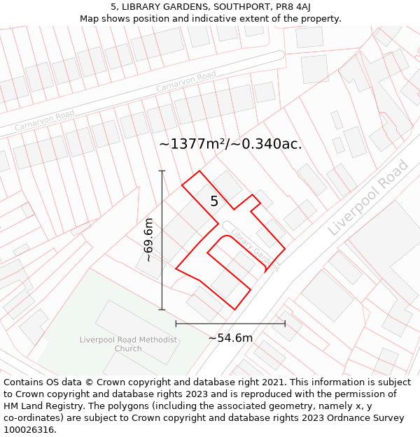 5, LIBRARY GARDENS, SOUTHPORT, PR8 4AJ: Plot and title map