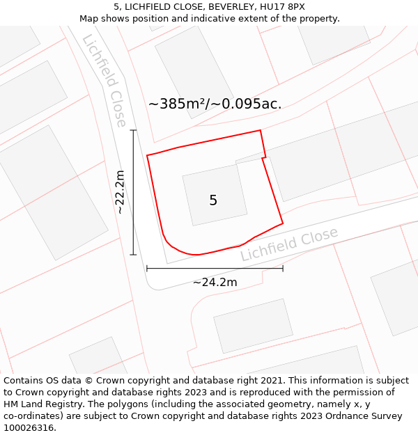 5, LICHFIELD CLOSE, BEVERLEY, HU17 8PX: Plot and title map