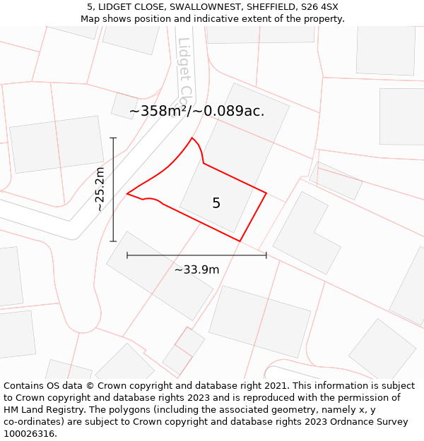 5, LIDGET CLOSE, SWALLOWNEST, SHEFFIELD, S26 4SX: Plot and title map