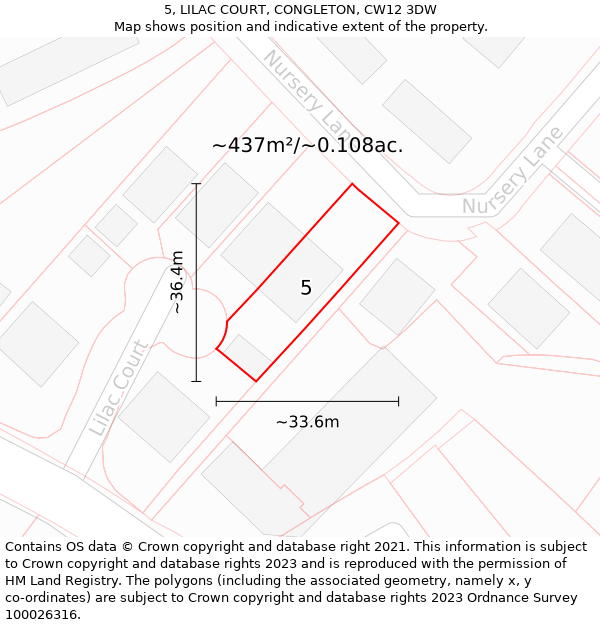 5, LILAC COURT, CONGLETON, CW12 3DW: Plot and title map