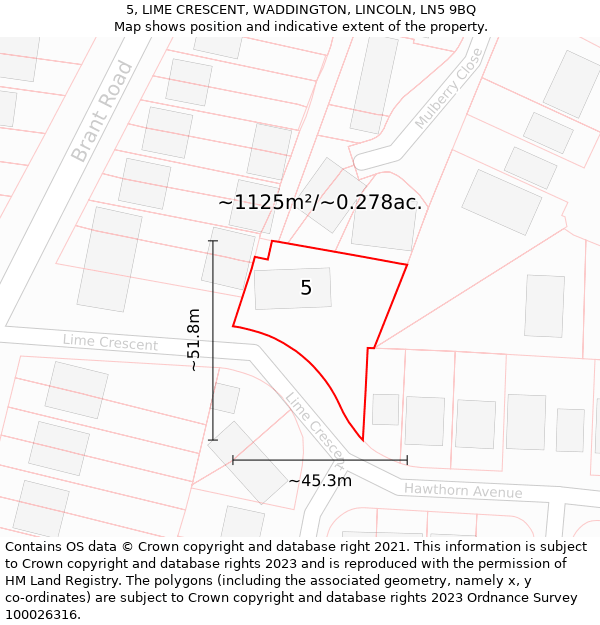 5, LIME CRESCENT, WADDINGTON, LINCOLN, LN5 9BQ: Plot and title map