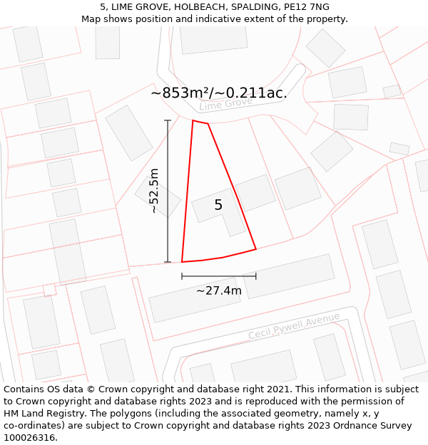 5, LIME GROVE, HOLBEACH, SPALDING, PE12 7NG: Plot and title map