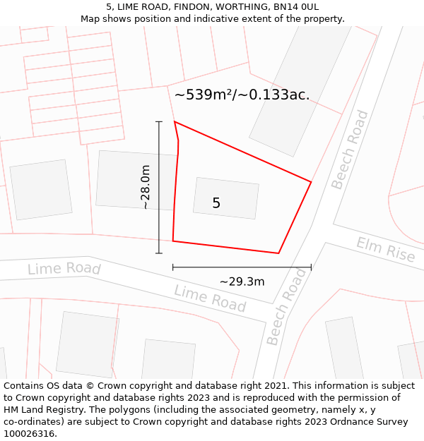 5, LIME ROAD, FINDON, WORTHING, BN14 0UL: Plot and title map
