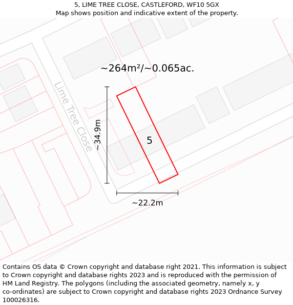 5, LIME TREE CLOSE, CASTLEFORD, WF10 5GX: Plot and title map