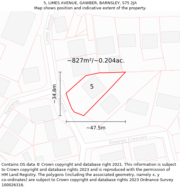 5, LIMES AVENUE, GAWBER, BARNSLEY, S75 2JA: Plot and title map