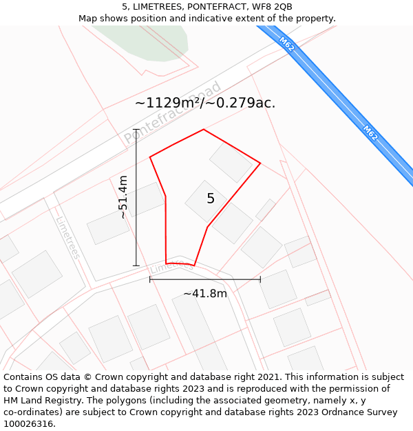 5, LIMETREES, PONTEFRACT, WF8 2QB: Plot and title map