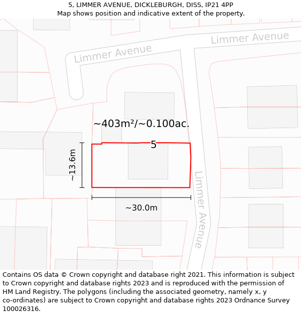 5, LIMMER AVENUE, DICKLEBURGH, DISS, IP21 4PP: Plot and title map