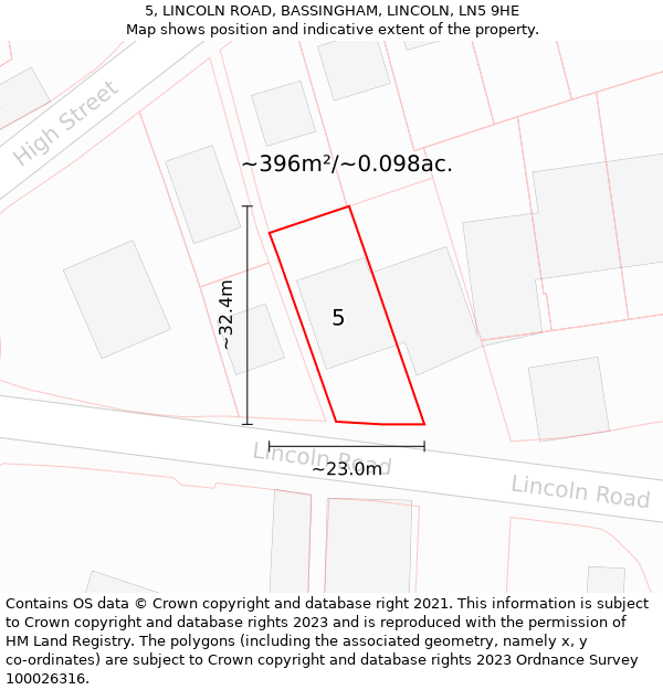 5, LINCOLN ROAD, BASSINGHAM, LINCOLN, LN5 9HE: Plot and title map