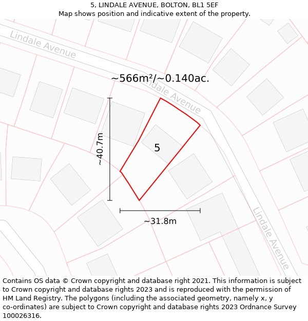 5, LINDALE AVENUE, BOLTON, BL1 5EF: Plot and title map