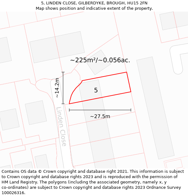 5, LINDEN CLOSE, GILBERDYKE, BROUGH, HU15 2FN: Plot and title map