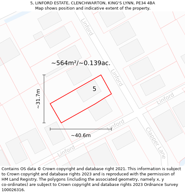 5, LINFORD ESTATE, CLENCHWARTON, KING'S LYNN, PE34 4BA: Plot and title map