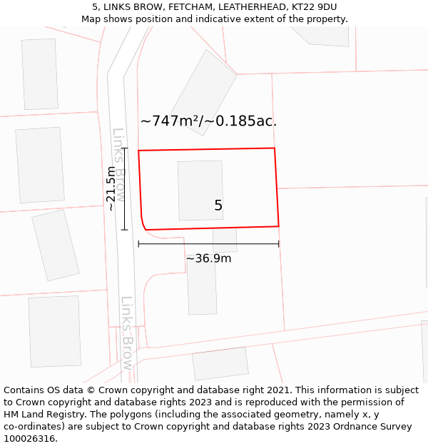 5, LINKS BROW, FETCHAM, LEATHERHEAD, KT22 9DU: Plot and title map