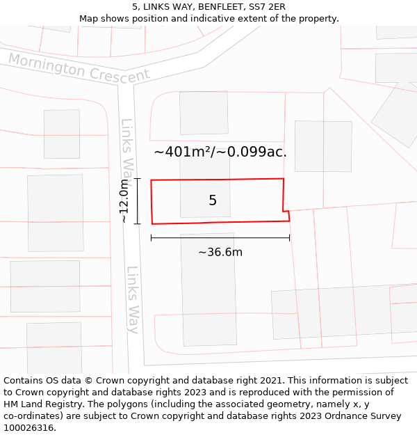 5, LINKS WAY, BENFLEET, SS7 2ER: Plot and title map