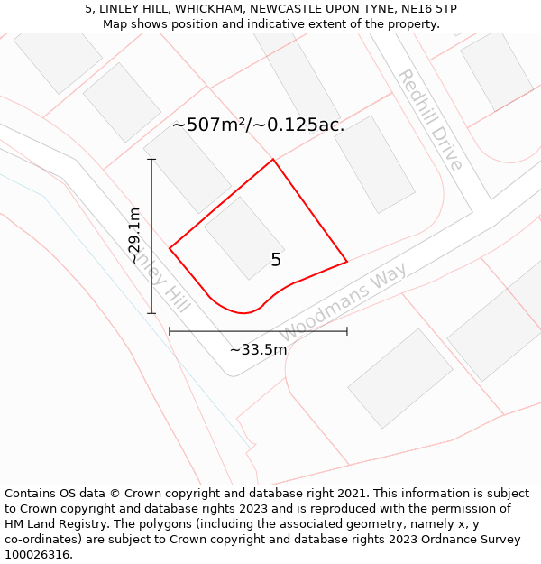 5, LINLEY HILL, WHICKHAM, NEWCASTLE UPON TYNE, NE16 5TP: Plot and title map