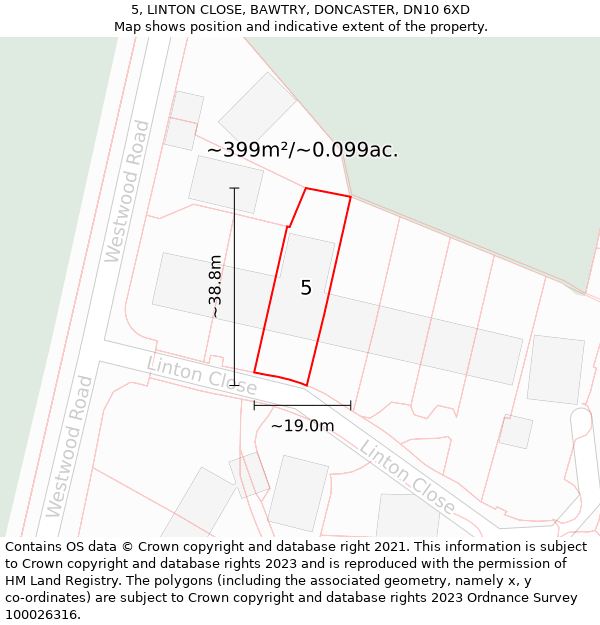 5, LINTON CLOSE, BAWTRY, DONCASTER, DN10 6XD: Plot and title map