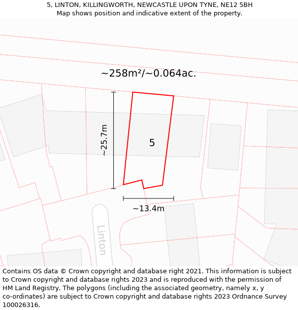 5, LINTON, KILLINGWORTH, NEWCASTLE UPON TYNE, NE12 5BH: Plot and title map