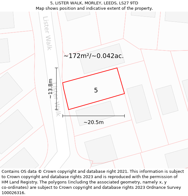 5, LISTER WALK, MORLEY, LEEDS, LS27 9TD: Plot and title map