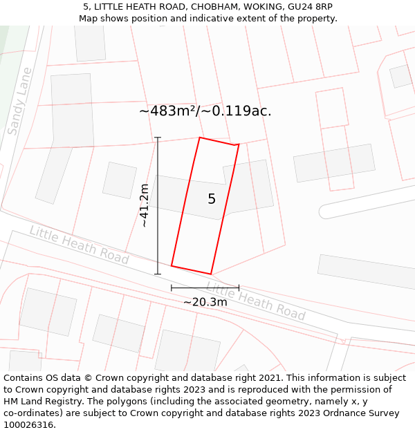 5, LITTLE HEATH ROAD, CHOBHAM, WOKING, GU24 8RP: Plot and title map