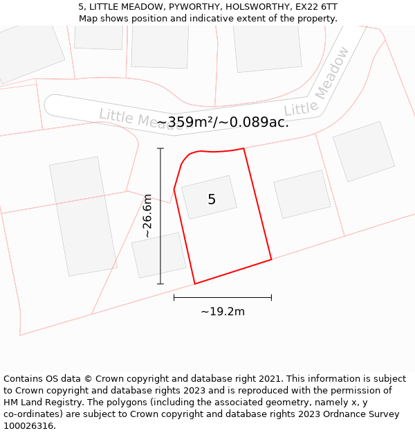 5, LITTLE MEADOW, PYWORTHY, HOLSWORTHY, EX22 6TT: Plot and title map