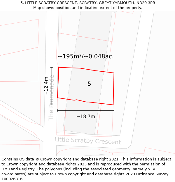 5, LITTLE SCRATBY CRESCENT, SCRATBY, GREAT YARMOUTH, NR29 3PB: Plot and title map