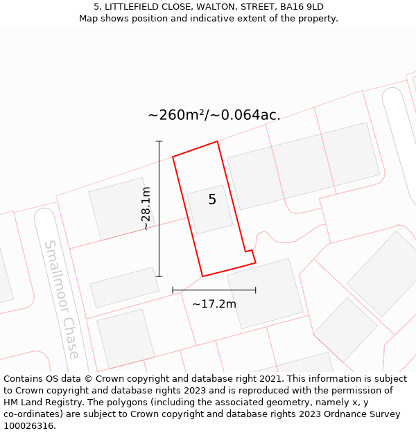 5, LITTLEFIELD CLOSE, WALTON, STREET, BA16 9LD: Plot and title map