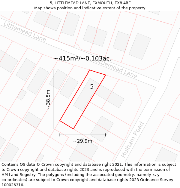 5, LITTLEMEAD LANE, EXMOUTH, EX8 4RE: Plot and title map