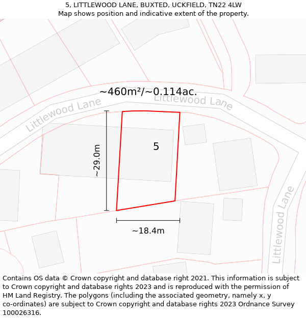 5, LITTLEWOOD LANE, BUXTED, UCKFIELD, TN22 4LW: Plot and title map