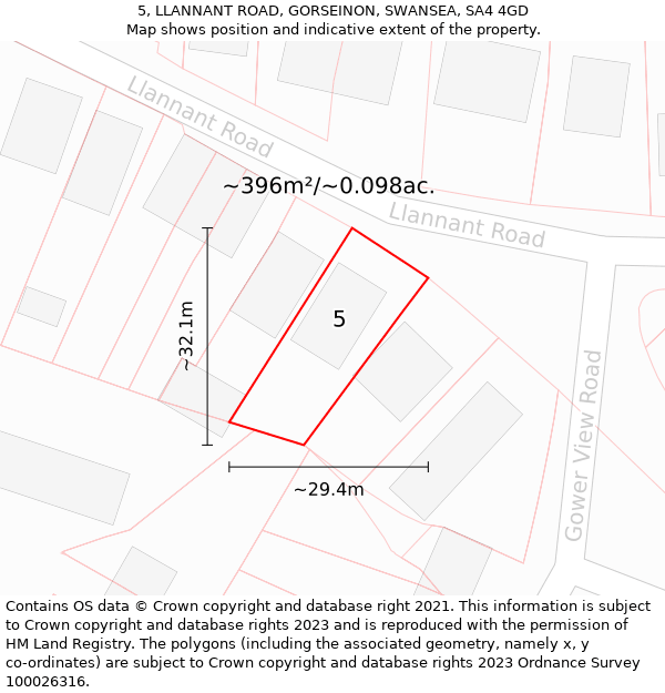 5, LLANNANT ROAD, GORSEINON, SWANSEA, SA4 4GD: Plot and title map