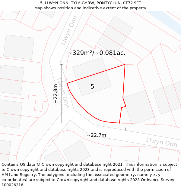 5, LLWYN ONN, TYLA GARW, PONTYCLUN, CF72 9ET: Plot and title map