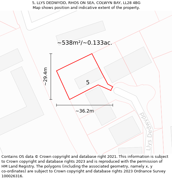 5, LLYS DEDWYDD, RHOS ON SEA, COLWYN BAY, LL28 4BG: Plot and title map