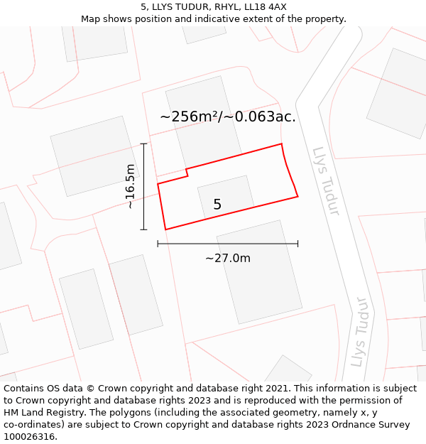 5, LLYS TUDUR, RHYL, LL18 4AX: Plot and title map