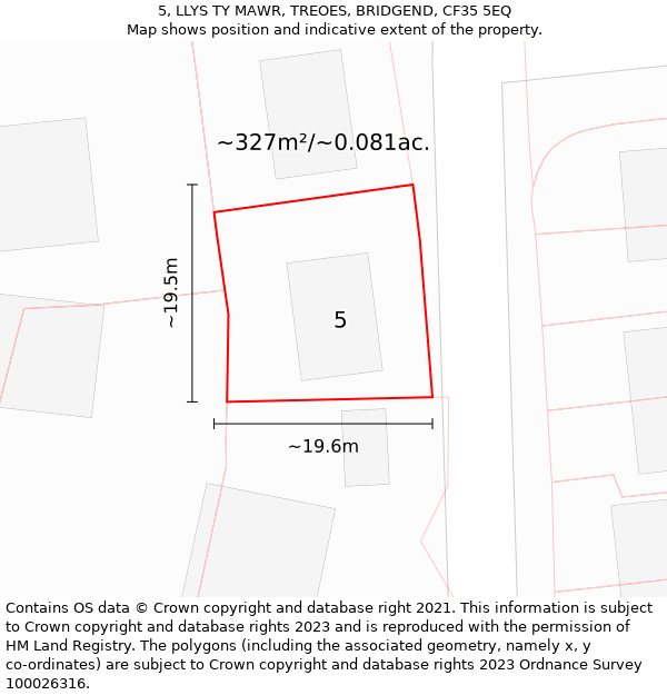 5, LLYS TY MAWR, TREOES, BRIDGEND, CF35 5EQ: Plot and title map