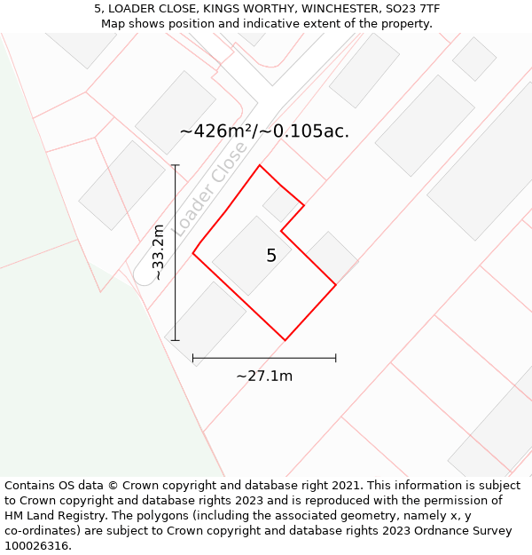 5, LOADER CLOSE, KINGS WORTHY, WINCHESTER, SO23 7TF: Plot and title map