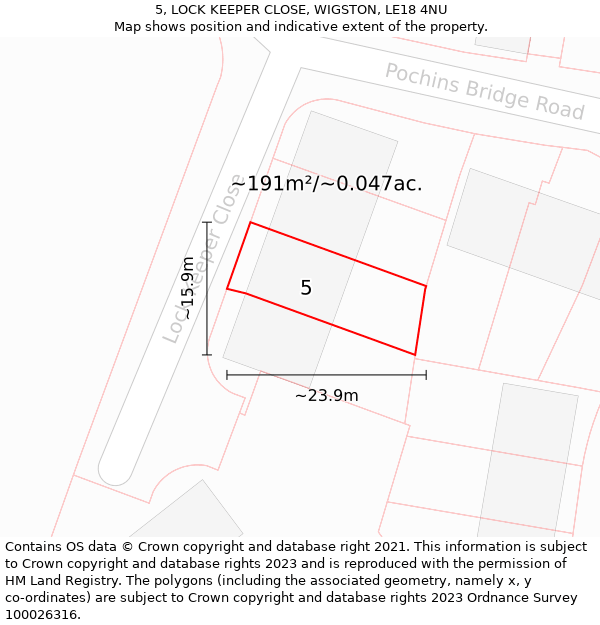 5, LOCK KEEPER CLOSE, WIGSTON, LE18 4NU: Plot and title map