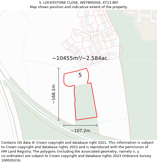 5, LOCKESTONE CLOSE, WEYBRIDGE, KT13 8EF: Plot and title map