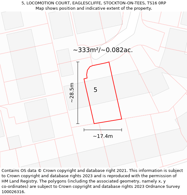 5, LOCOMOTION COURT, EAGLESCLIFFE, STOCKTON-ON-TEES, TS16 0RP: Plot and title map