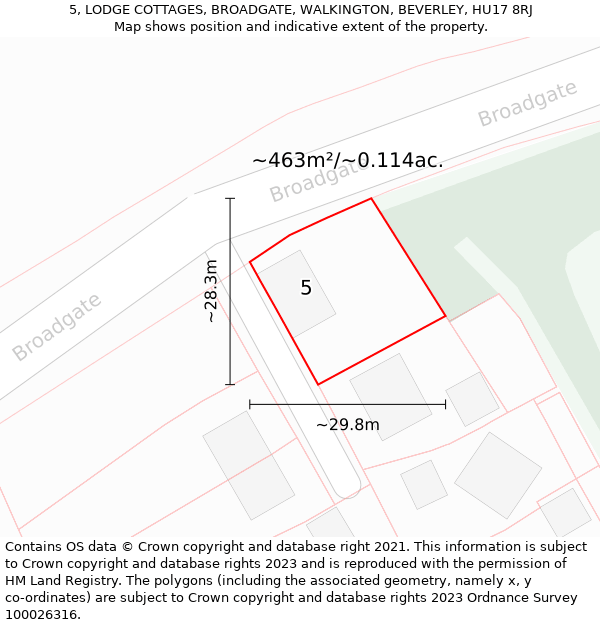 5, LODGE COTTAGES, BROADGATE, WALKINGTON, BEVERLEY, HU17 8RJ: Plot and title map