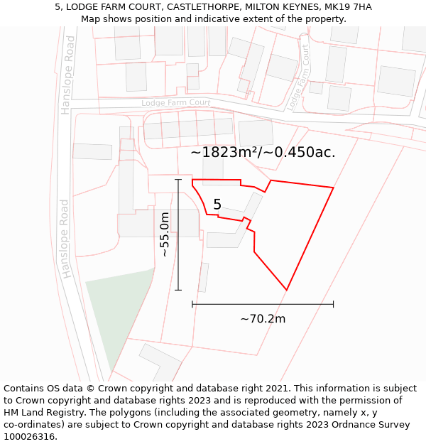 5, LODGE FARM COURT, CASTLETHORPE, MILTON KEYNES, MK19 7HA: Plot and title map