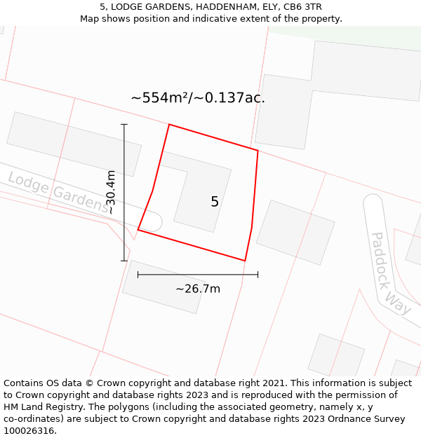 5, LODGE GARDENS, HADDENHAM, ELY, CB6 3TR: Plot and title map