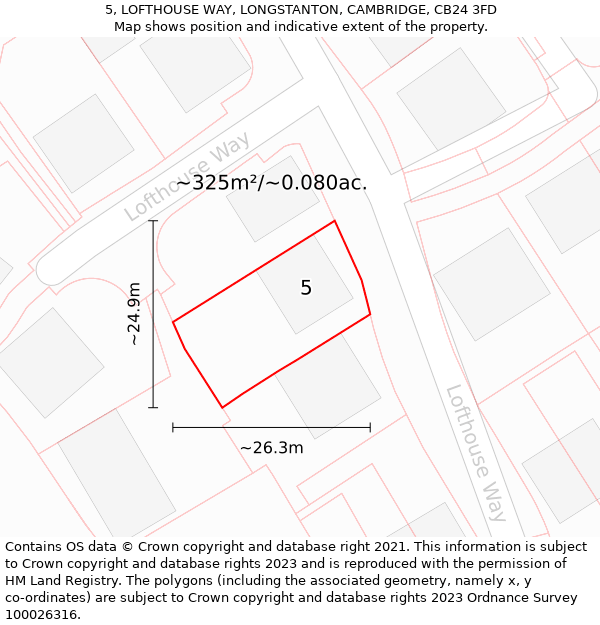 5, LOFTHOUSE WAY, LONGSTANTON, CAMBRIDGE, CB24 3FD: Plot and title map