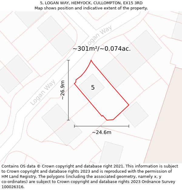 5, LOGAN WAY, HEMYOCK, CULLOMPTON, EX15 3RD: Plot and title map