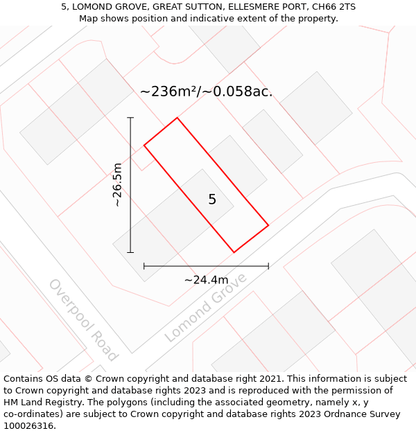 5, LOMOND GROVE, GREAT SUTTON, ELLESMERE PORT, CH66 2TS: Plot and title map