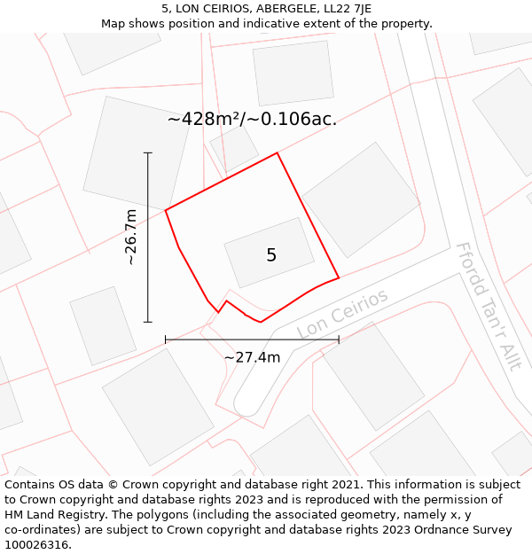 5, LON CEIRIOS, ABERGELE, LL22 7JE: Plot and title map