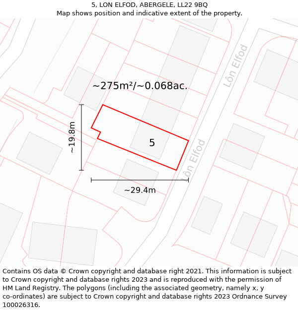 5, LON ELFOD, ABERGELE, LL22 9BQ: Plot and title map