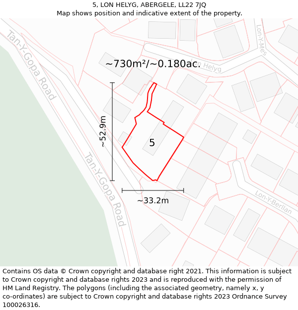 5, LON HELYG, ABERGELE, LL22 7JQ: Plot and title map