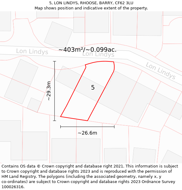 5, LON LINDYS, RHOOSE, BARRY, CF62 3LU: Plot and title map