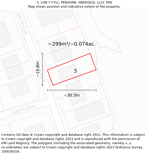 5, LON Y CYLL, PENSARN, ABERGELE, LL22 7RN: Plot and title map