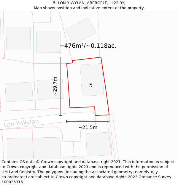 5, LON Y WYLAN, ABERGELE, LL22 9YJ: Plot and title map