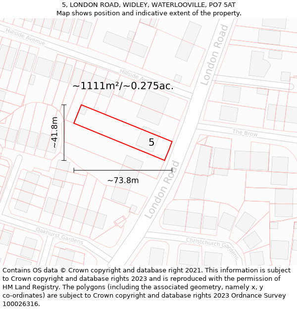 5, LONDON ROAD, WIDLEY, WATERLOOVILLE, PO7 5AT: Plot and title map